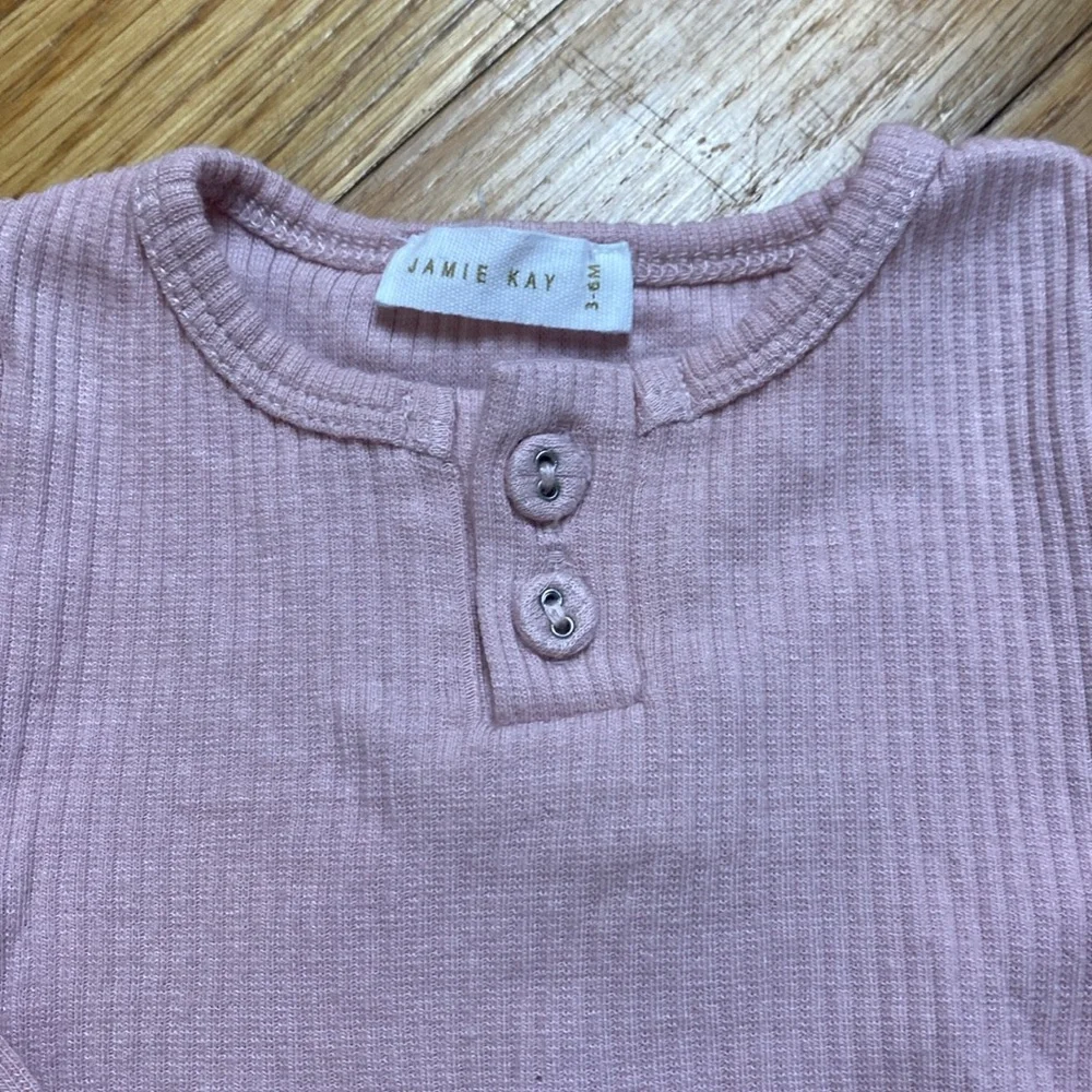 Jamie Kay Pink Long Sleeve Onesie and Cream Shorts Set
